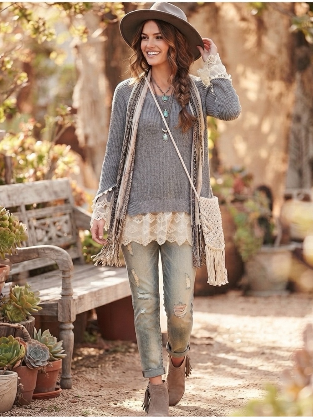 Snidel Sweater Tunic Length with Lace Trim